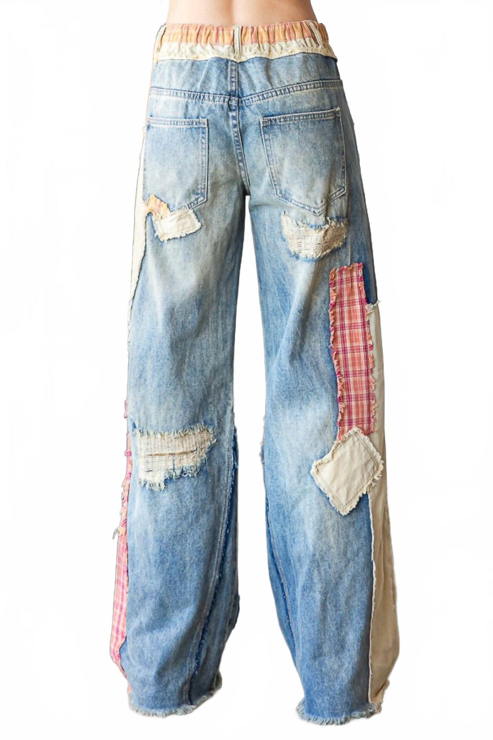 Patch Work Wide Leg Jeans In Multi