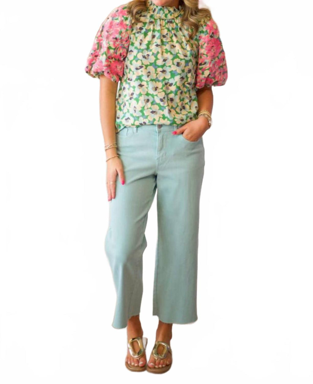 High Waist Garment Dyed Raw Hem Crop Jean In Light Blue Sky