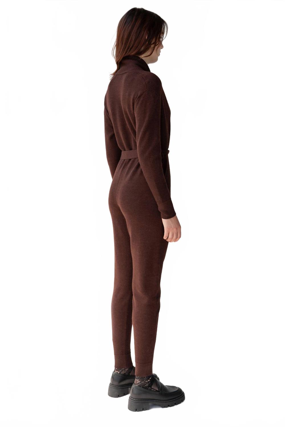Wrap Neck Jumpsuit In Mahogany