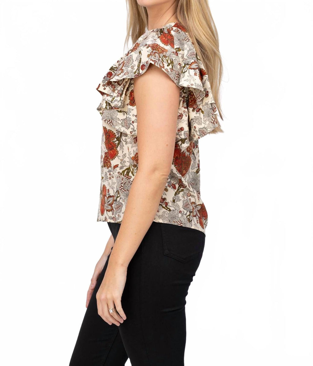 Lena Flutter Sleeve Blouse In Winter Garden