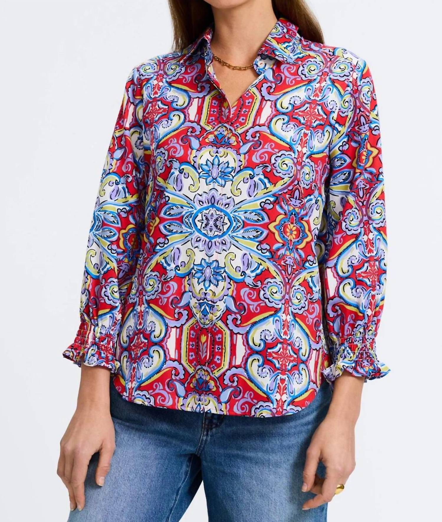 Olivia Floral Shirt In Red Multi
