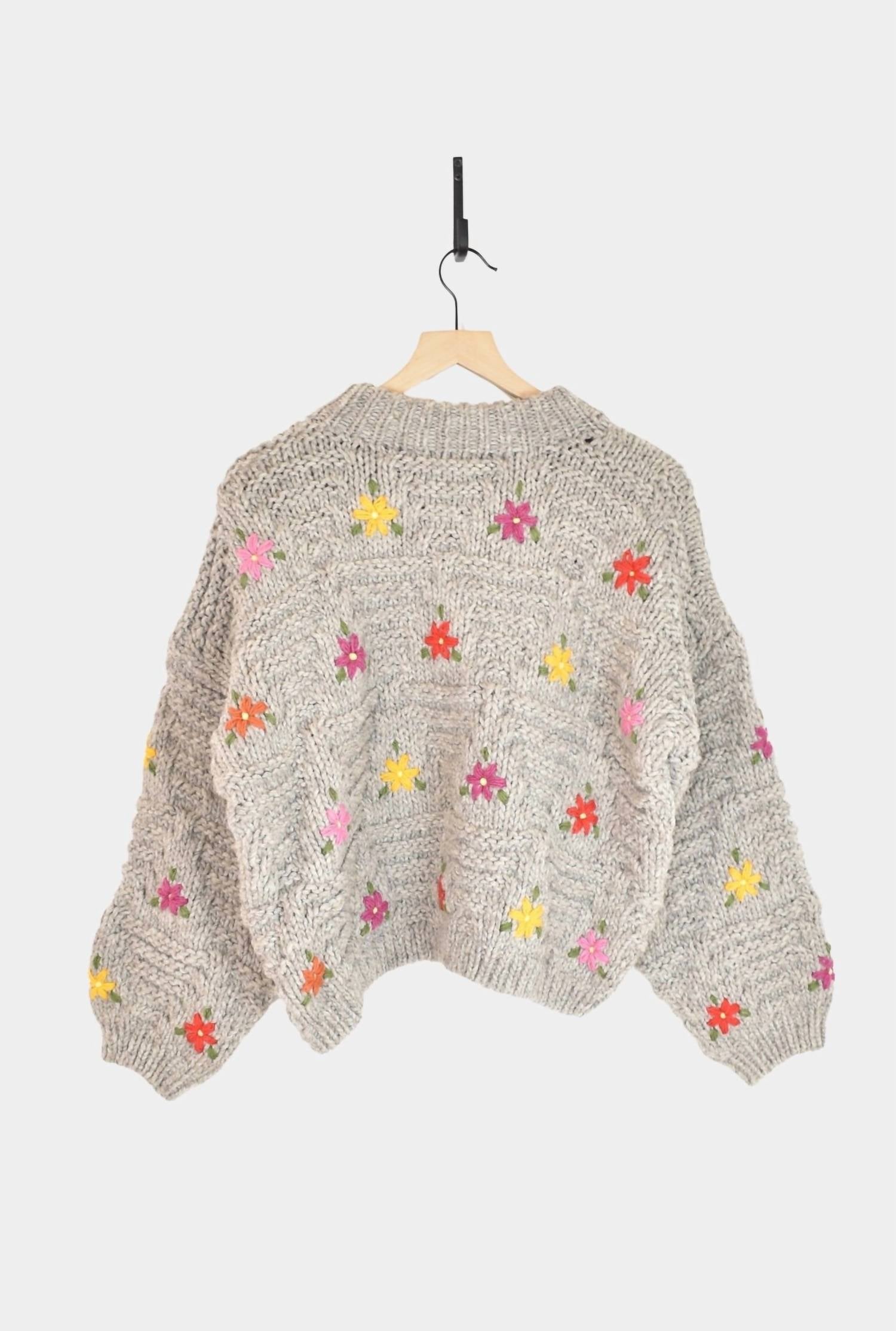 Wool Hand Knit Pullover In Gray
