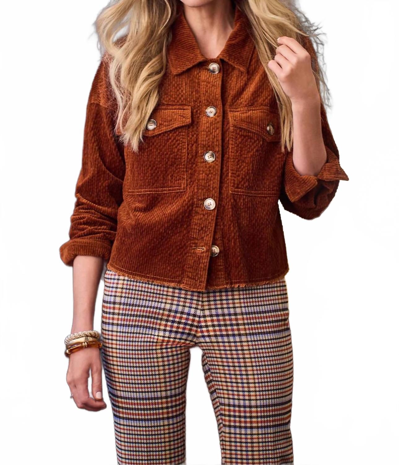 Crop Denim With Pockets Shacket - Plus In Pumpkin Spice