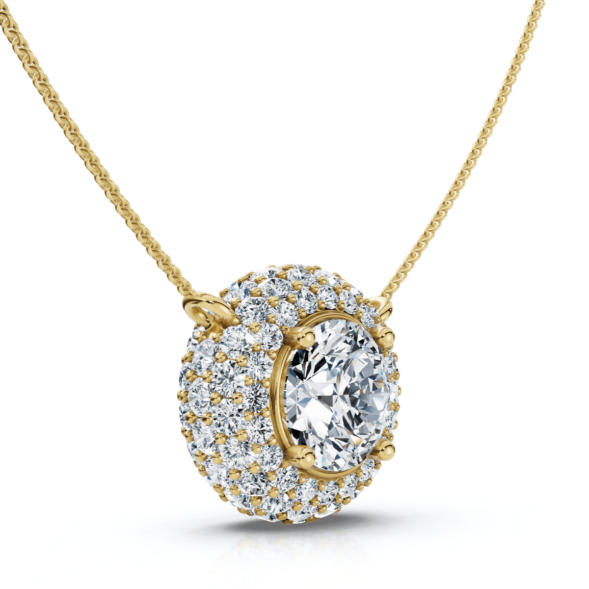 Certified 3 1/2Ct Euro Diamond Pendant 14k Gold 18" Women's Necklace Lab Grown