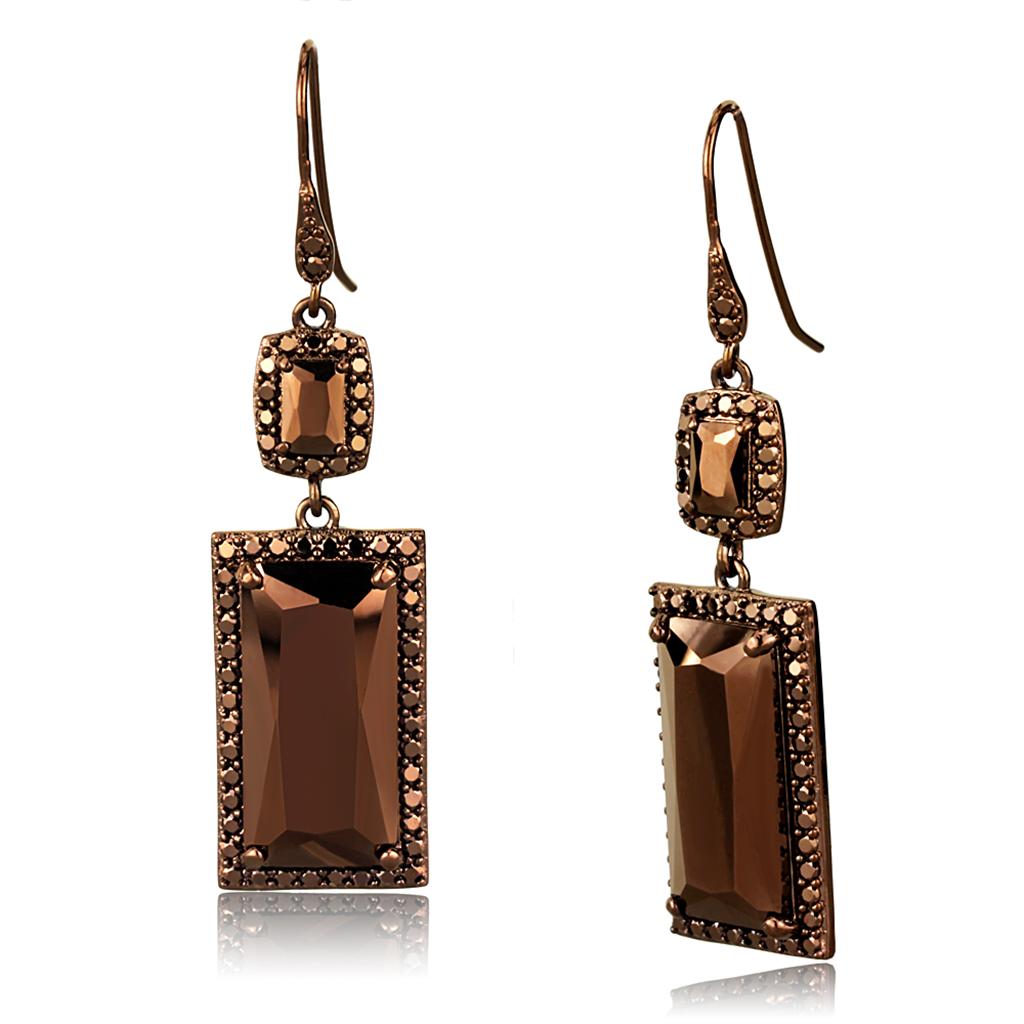 IP Coffee light Brass Earrings with AAA Grade CZ in Light Coffee