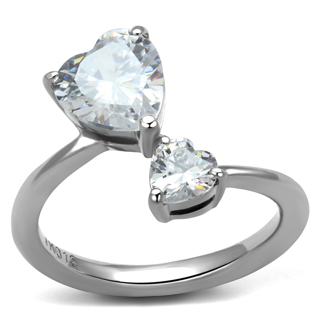 High polished (no plating) Stainless Steel Ring with AAA Grade CZ in Clear