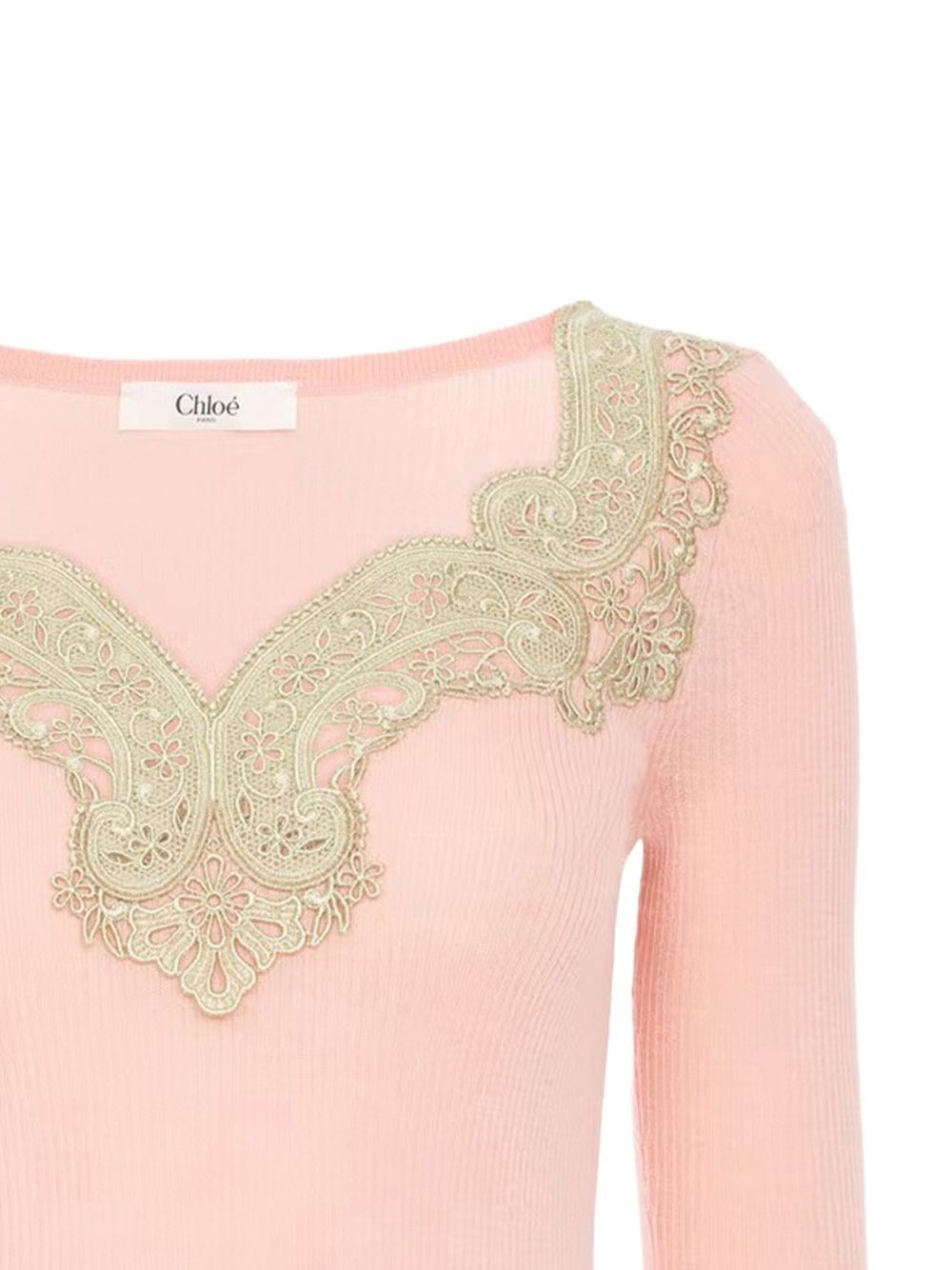 Chloe' Women Wool Rib Knitted & Guipure Sweater