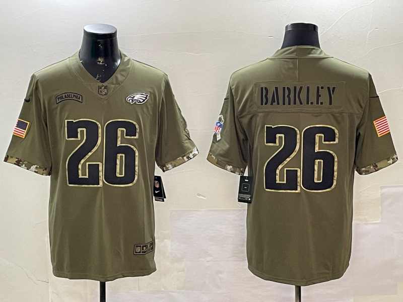 Men's Philadelphia Eagles Saquon Barkley #26 Olive Salute To Service Game Jersey1
