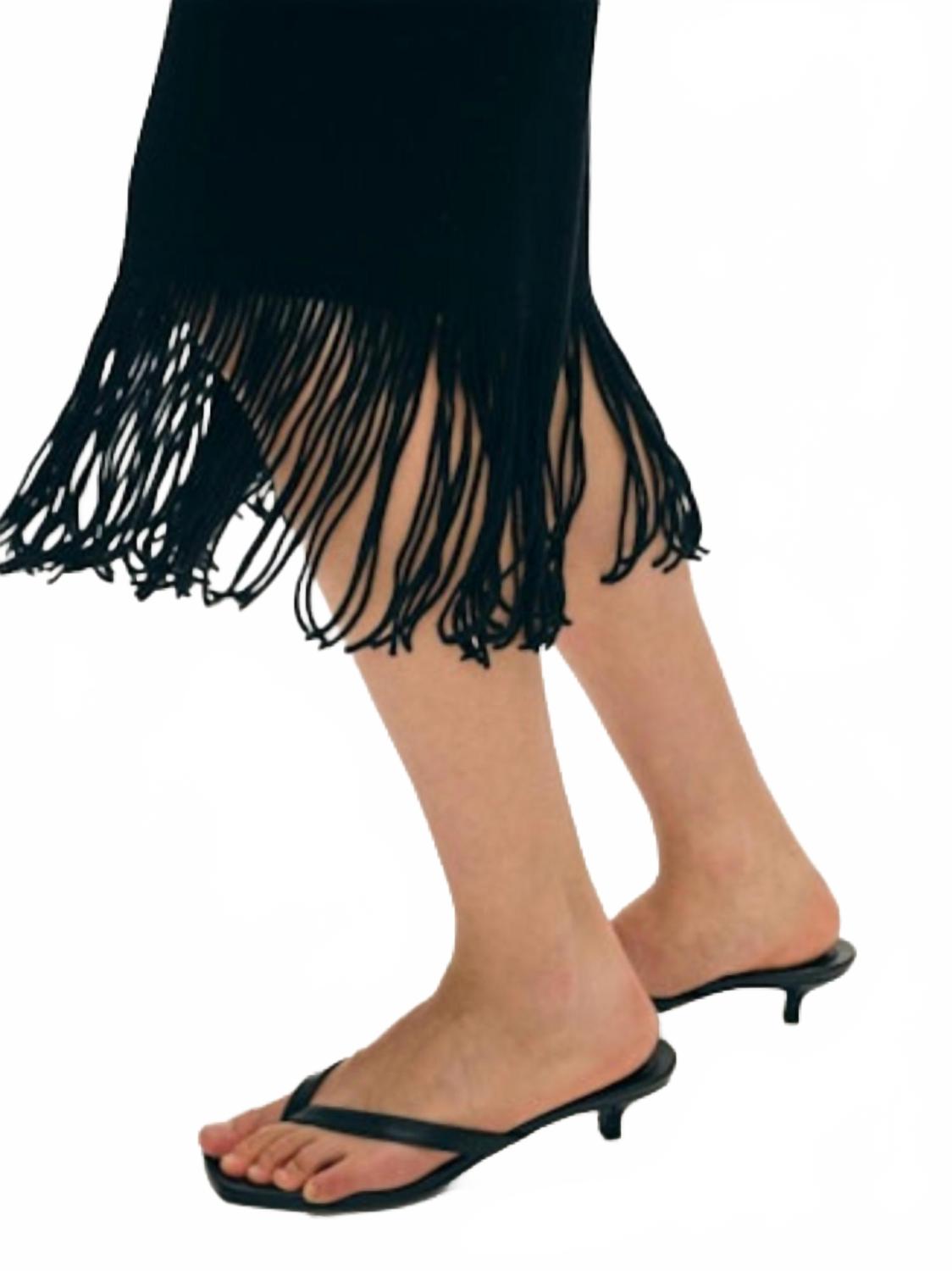 Fringe Ribbed Skirt In Black