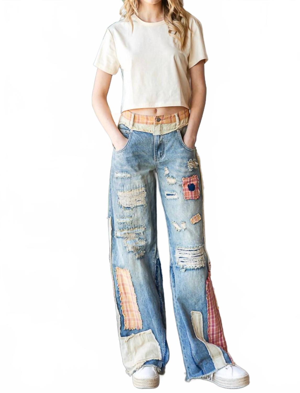 Patch Work Wide Leg Jeans In Multi