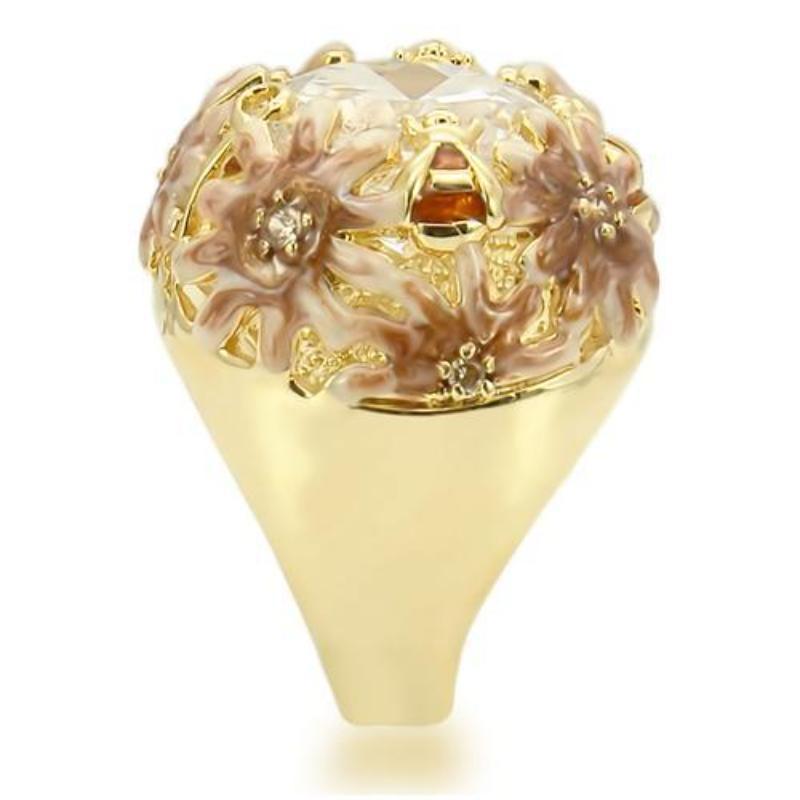 Matte Gold & Gold Brass Ring with AAA Grade CZ in Clear