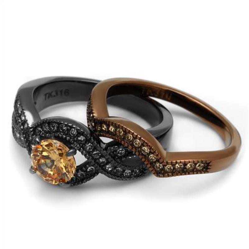 IP Light Black & IP Light coffee Stainless Steel Ring with AAA Grade CZ in Champagne