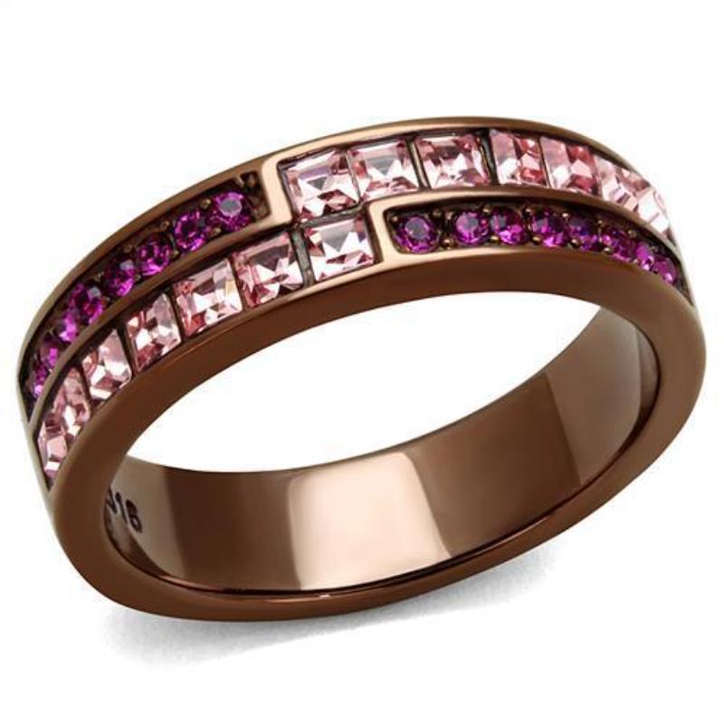 IP Coffee light Stainless Steel Ring with Top Grade Crystal in Multi Color
