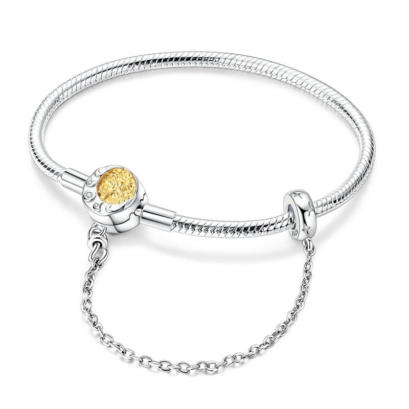 Celestial Moon & Stars Clasp Snake Chain Bracelet with Safety Chain