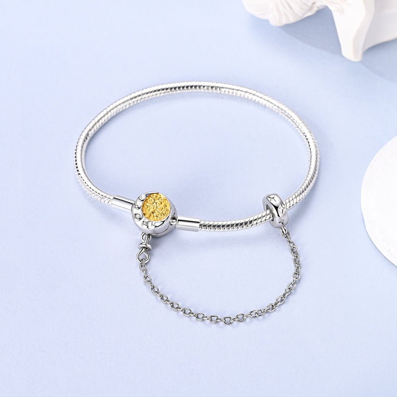 Celestial Moon & Stars Clasp Snake Chain Bracelet with Safety Chain