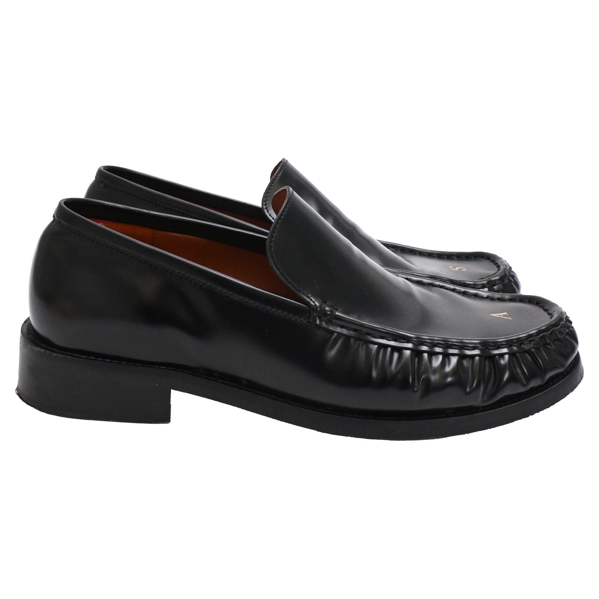 Acne Studios Logo Debossed Loafers in Black Calf Leather