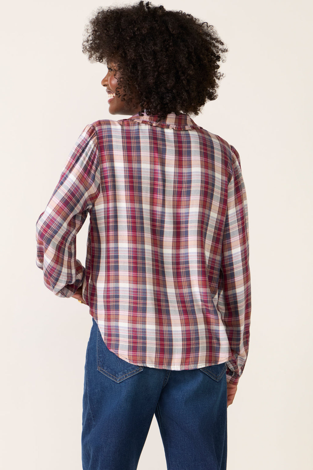 Women's Plaid Ruffle Button Down Shirt