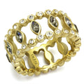 IP Gold(Ion Plating) Stainless Steel Ring with Top Grade Crystal in Black Diamond