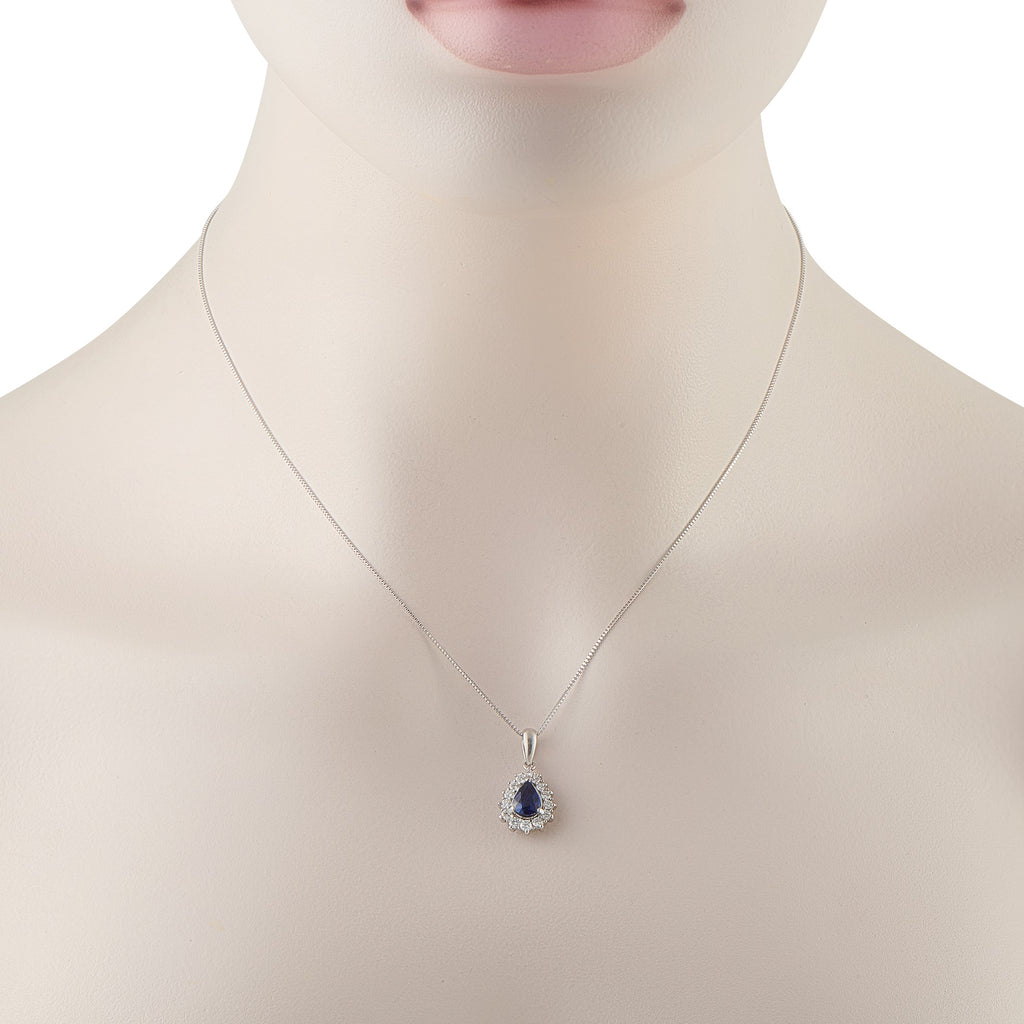 LB Exclusive Platinum 0.43ct Diamond and Sapphire Pendant Necklace MF14-041326