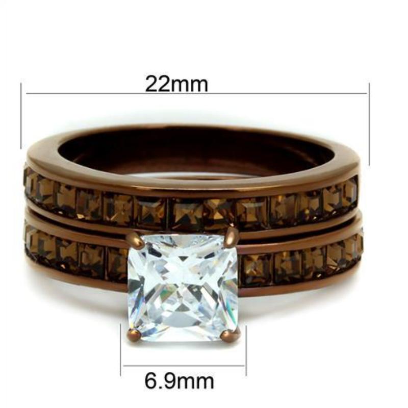 IP Coffee light Stainless Steel Ring with AAA Grade CZ in Clear