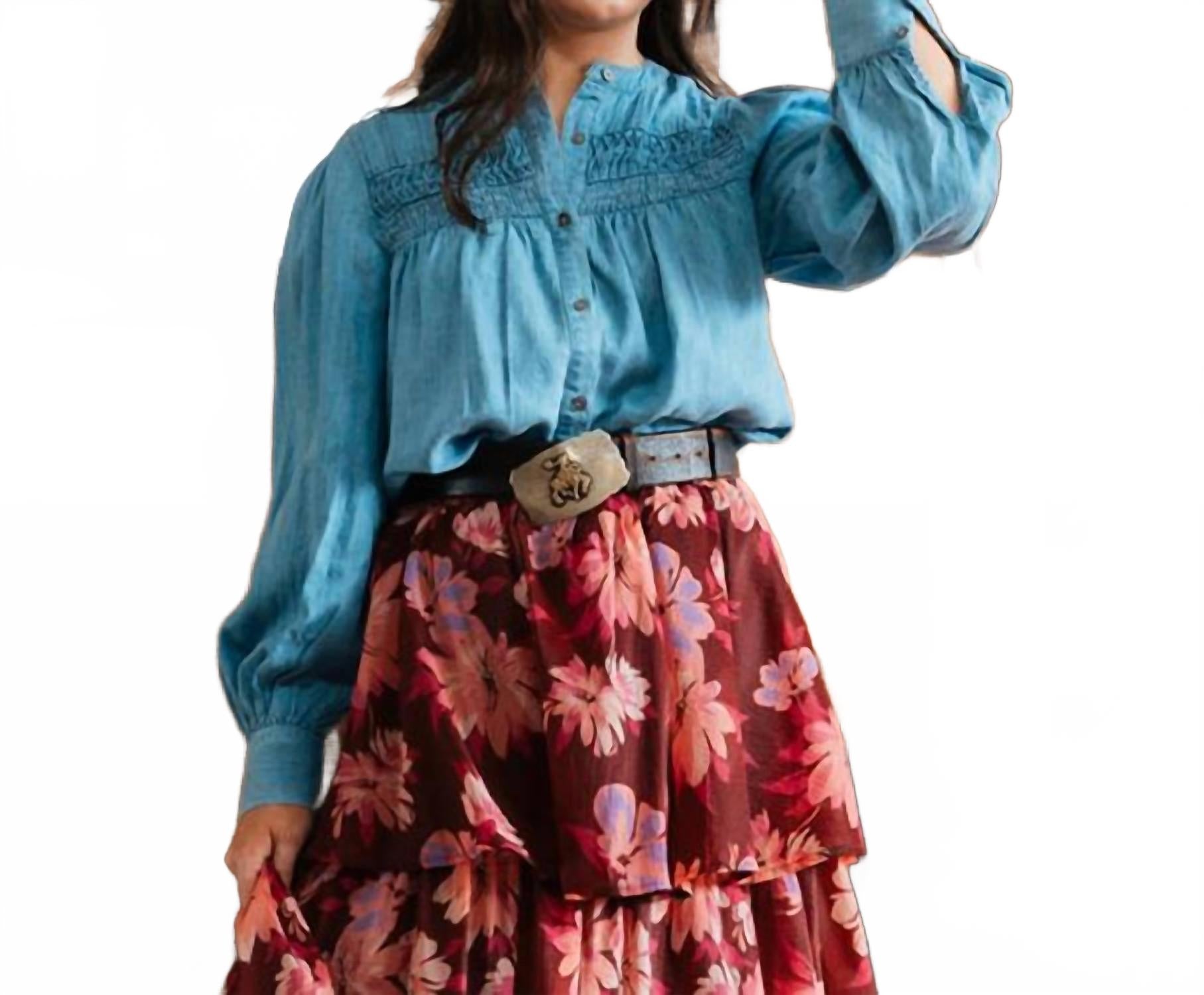 Heritage Smocked Denim Blouse In Blue