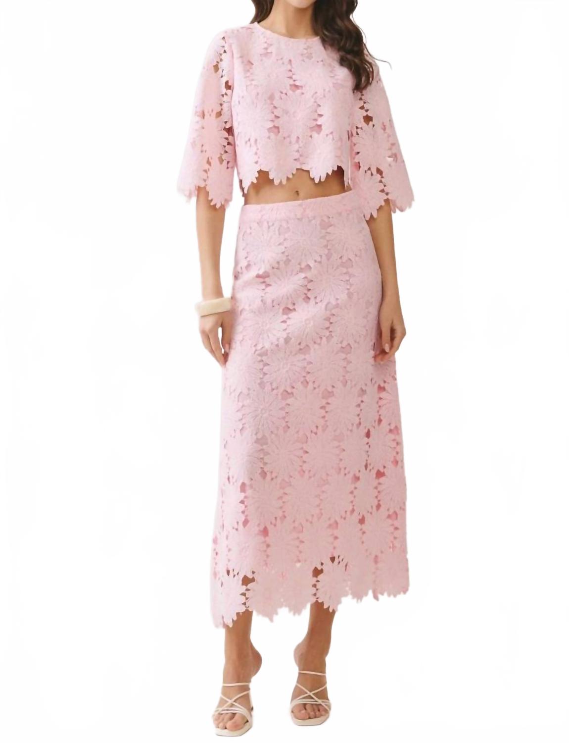 Floral Lace Midi Skirt In Baby Pink