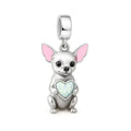 Chihuahua Dog with Heart Stone Dangle Charm