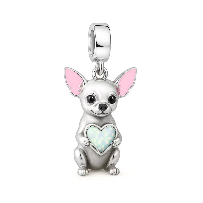 Chihuahua Dog with Heart Stone Dangle Charm