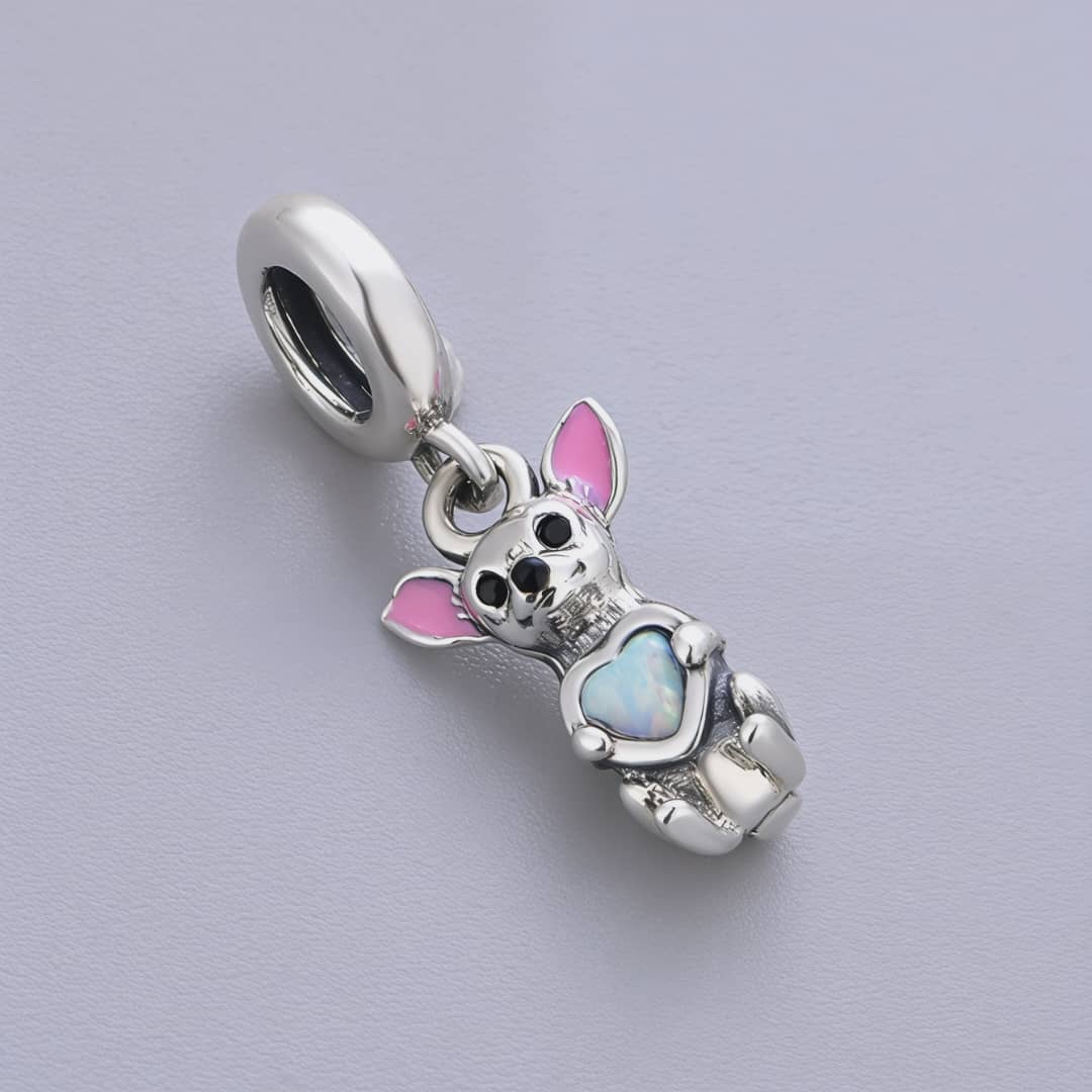 Chihuahua Dog with Heart Stone Dangle Charm