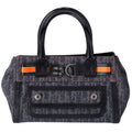 Christian Dior Flight Handbag Dark Gray Orange Multi Denim Leather