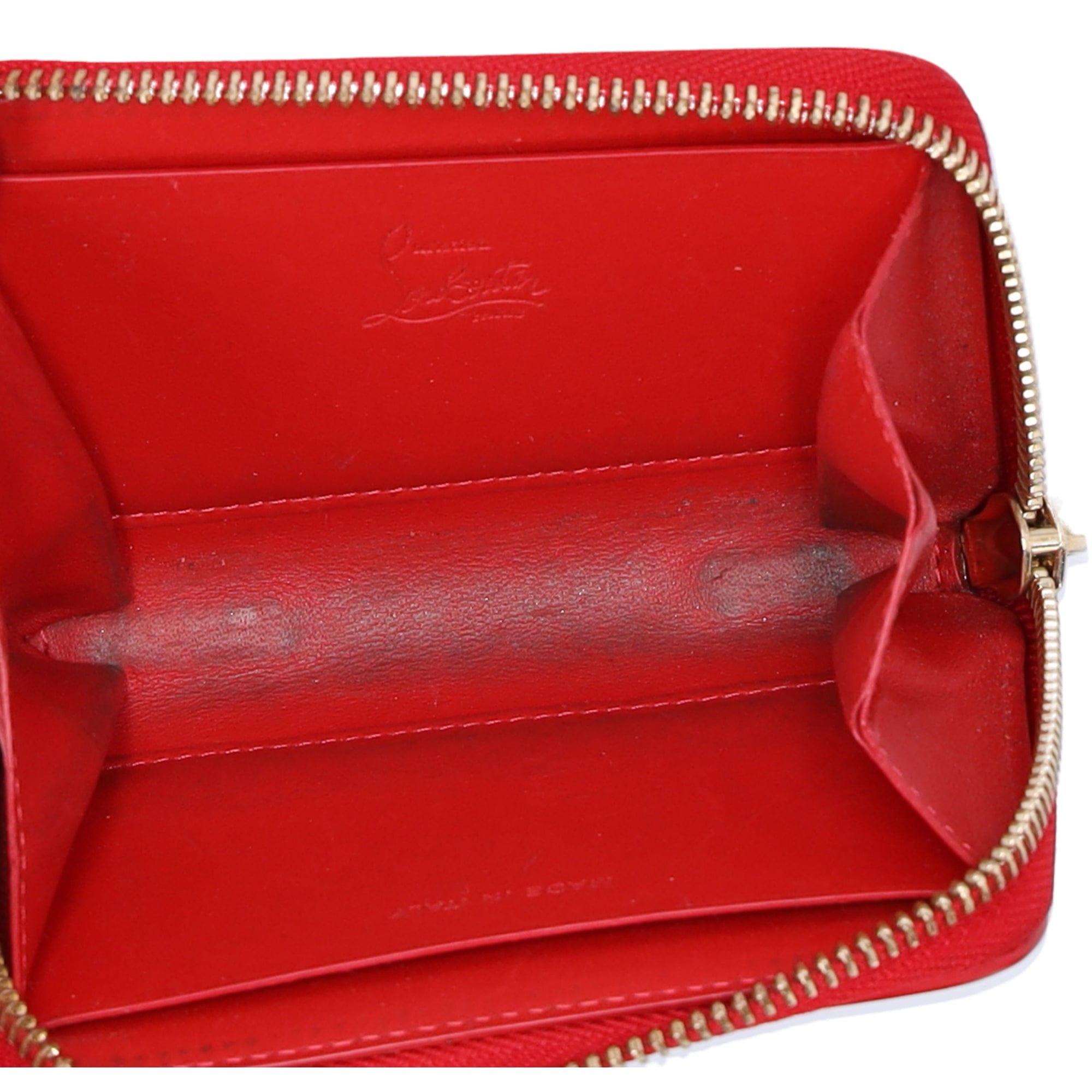 Christian Louboutin Spiked Coin Case Light Yellow Red Multi Patent Leather