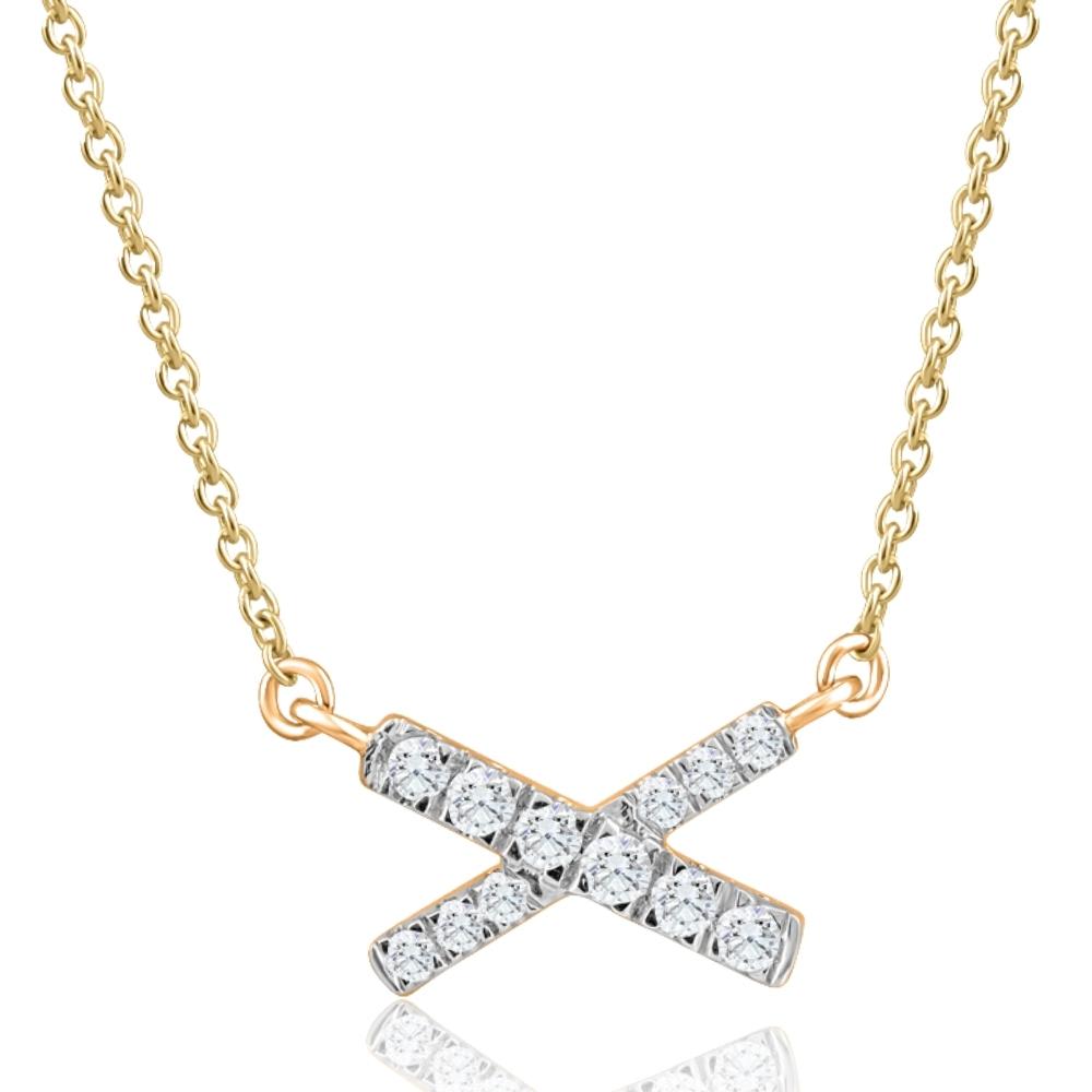1/5Ct TW Diamond X Cross Pendant Yellow Gold Women's Necklace 18" Lab Grown