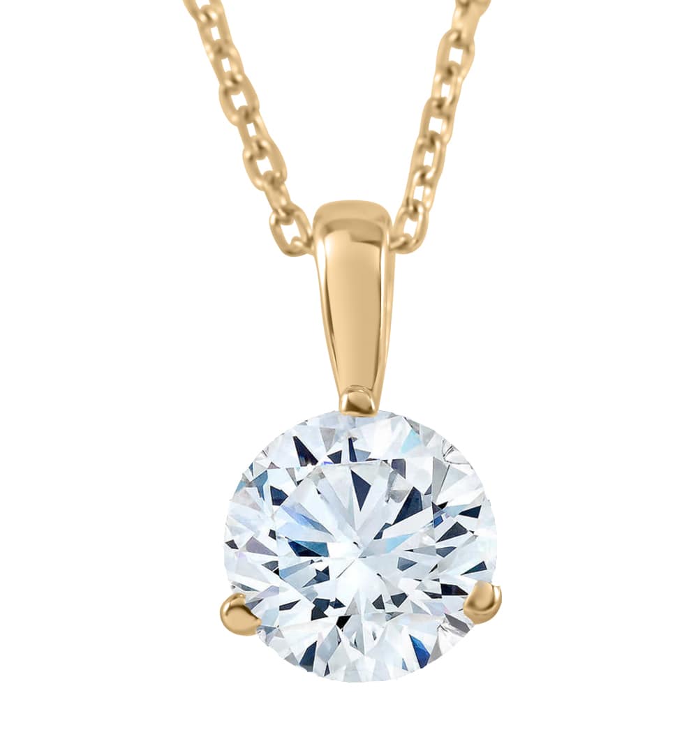 1/3Ct Diamond Small Solitaire Pendant Lab Grown 14k Yellow Gold 3-Prong Necklace