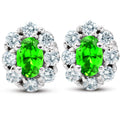 3 Ct Peridot & Diamond Halo Studs 14k White Gold