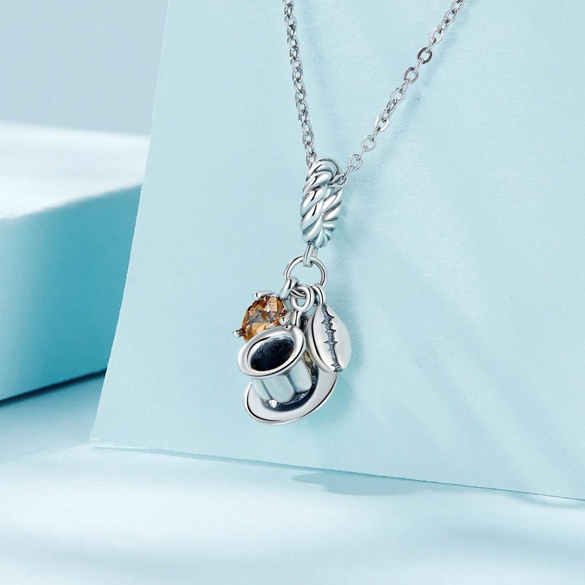 Coffee Cup & Coffee Bean Dangle Charm