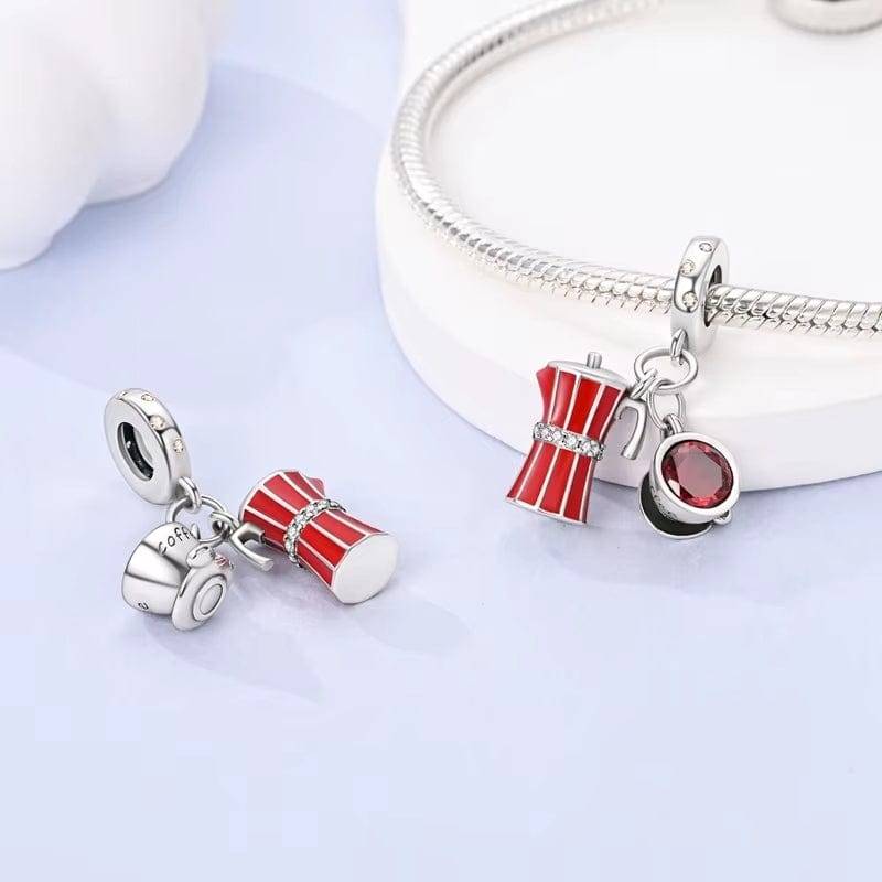 Coffee Maker with Coffee Cup Dangle Charm