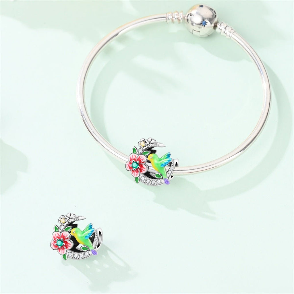 Colorful Hummingbird & Bloom Charm
