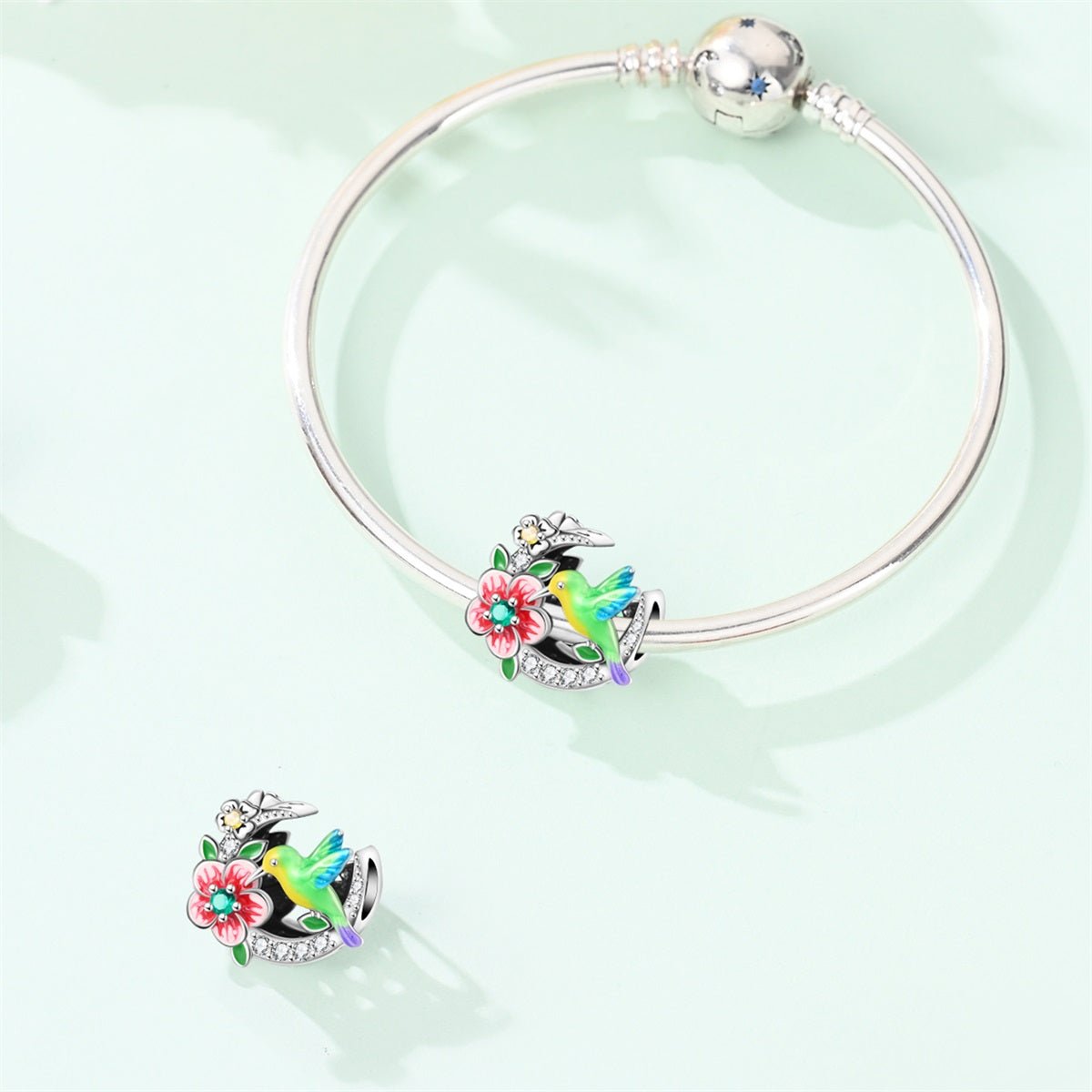 Colorful Hummingbird & Bloom Charm