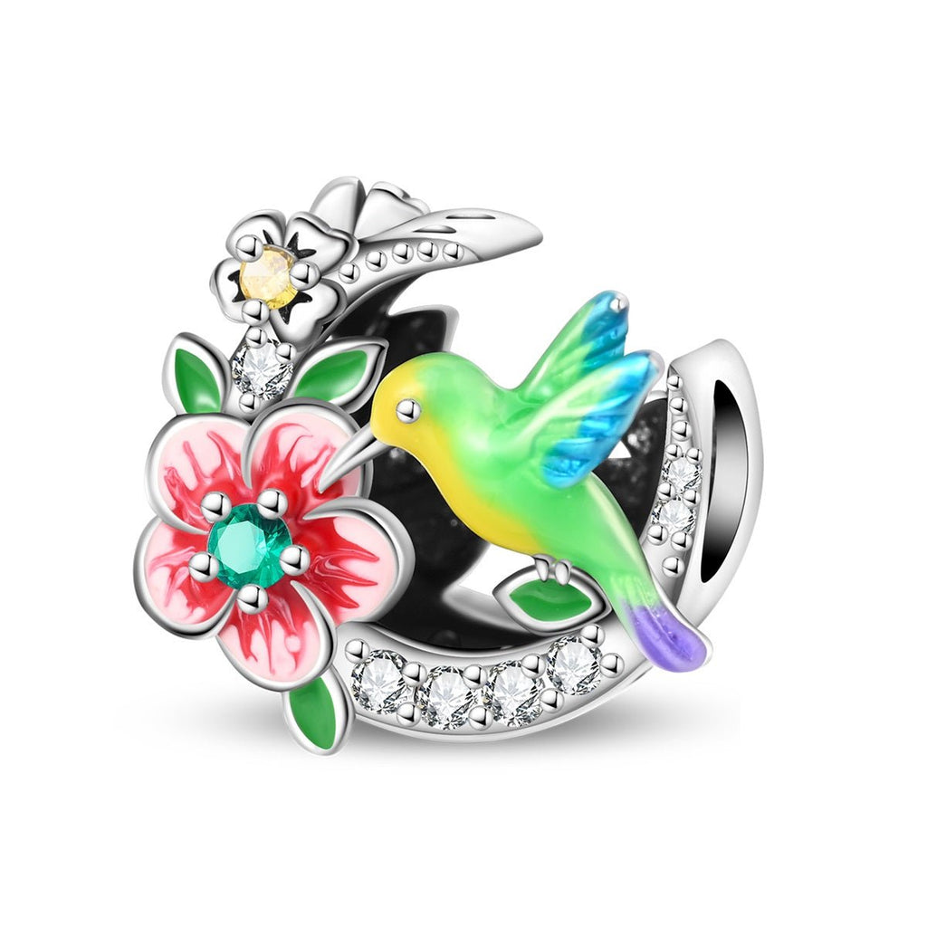 Colorful Hummingbird & Bloom Charm