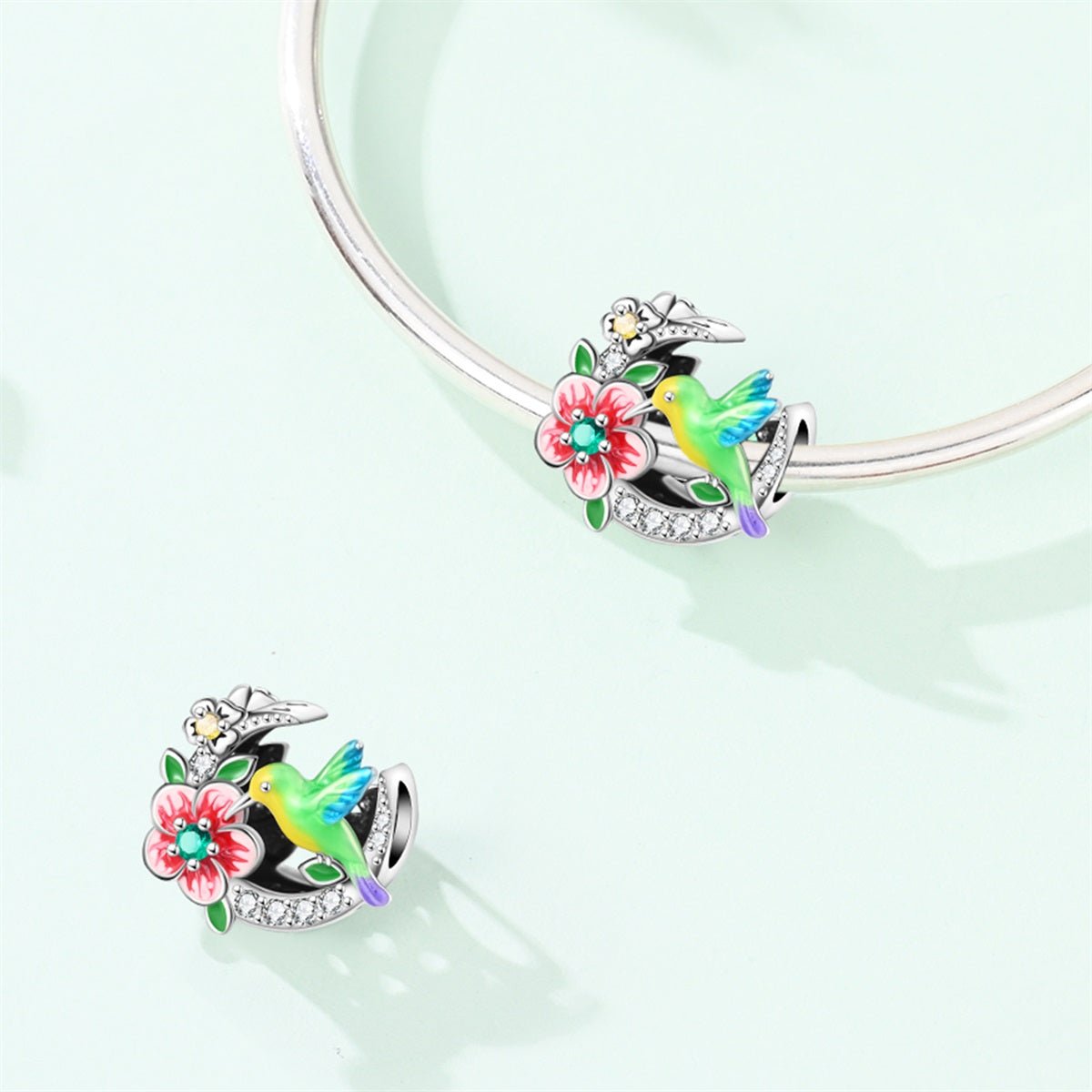 Colorful Hummingbird & Bloom Charm