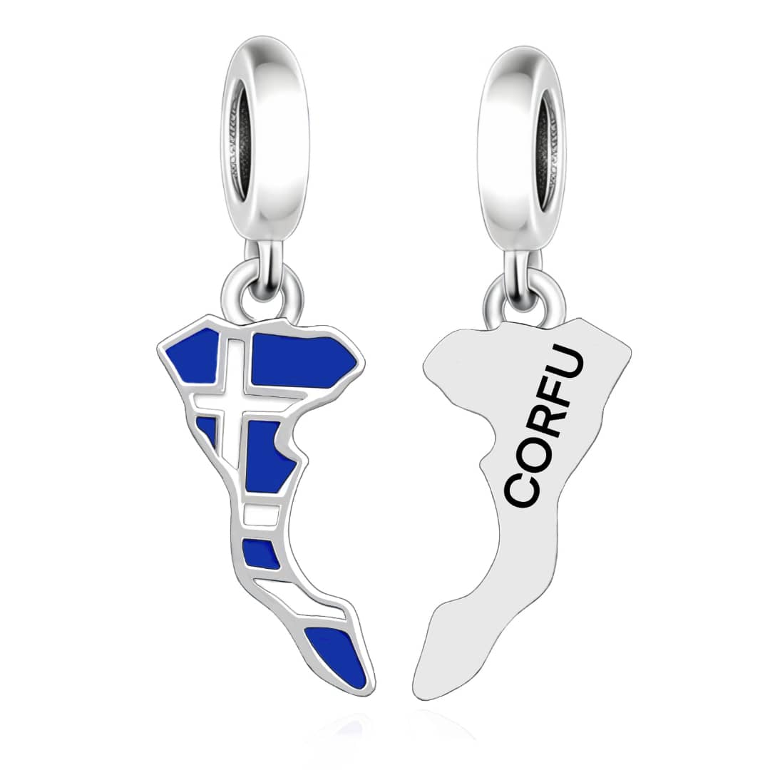 Corfu Island Map Flag Dangle Charm