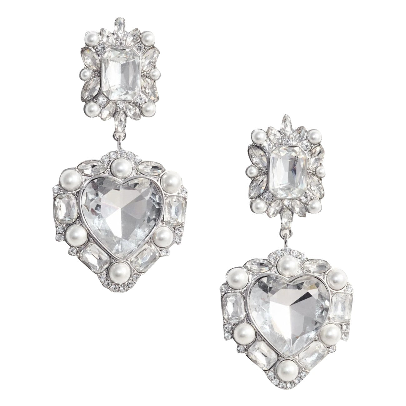 Self Portrait Women Crystal Pearl Heart Earrings