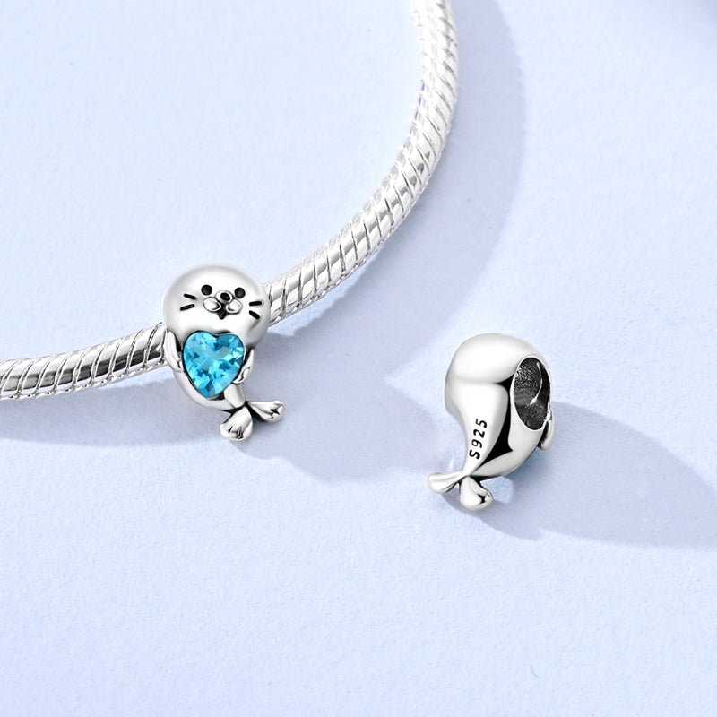 Cute Seal with Blue Heart Charm