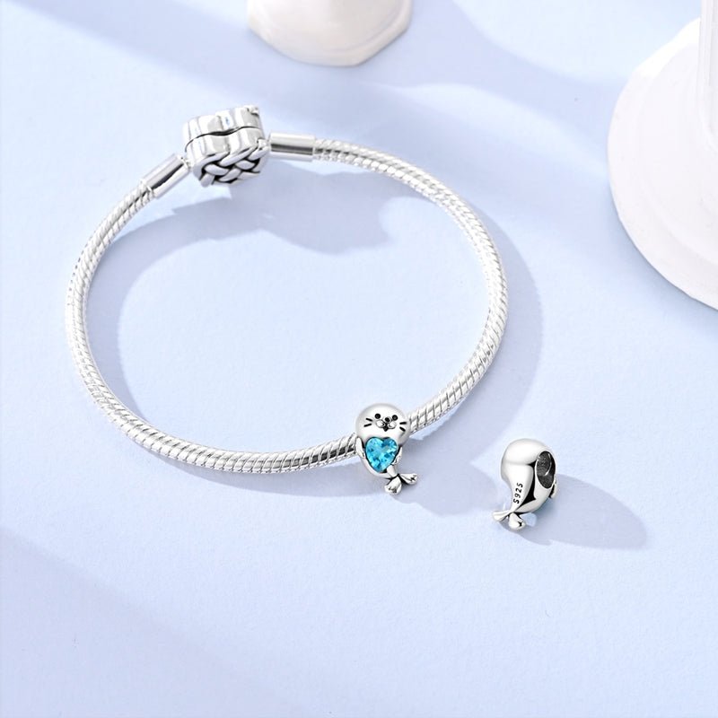 Cute Seal with Blue Heart Charm