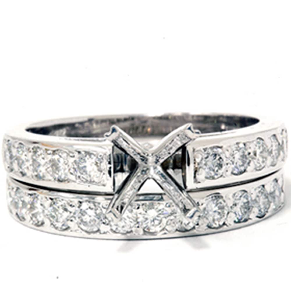 7/8ct Diamond Semi Mount Ring Set 14K White Gold Size: 9