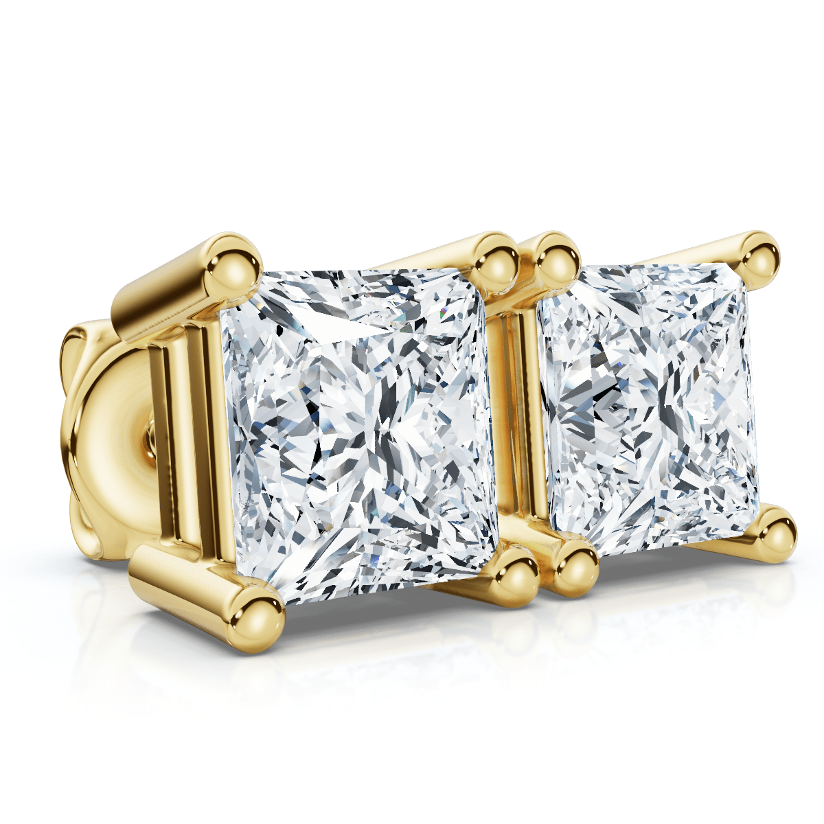 .25Ct Square Princess Cut Natural Diamond Stud Earrings in 14K Gold Basket Setting