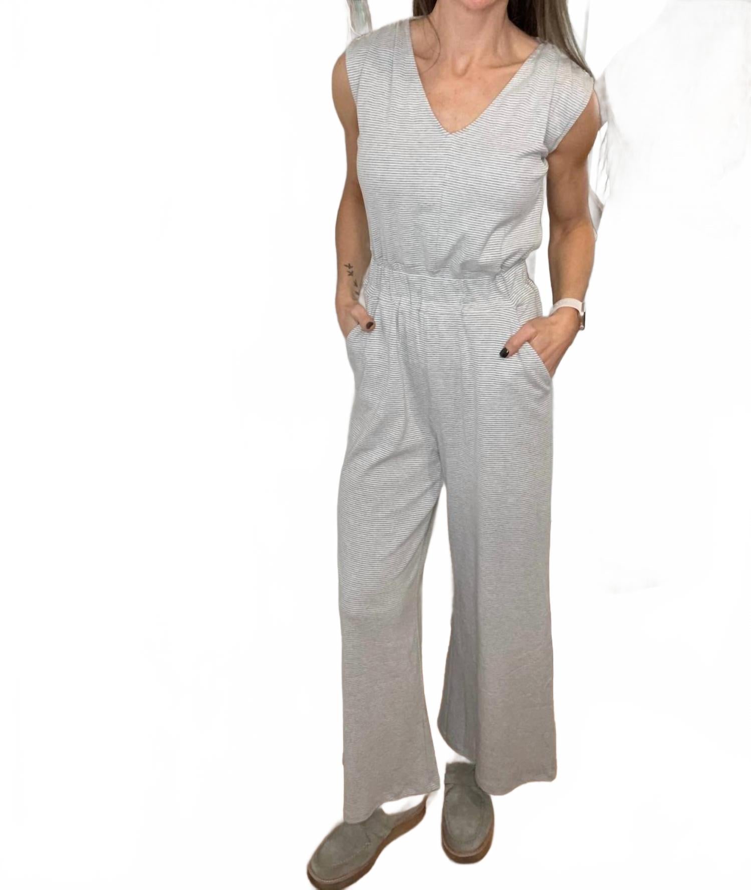 Kenzie Striped Jumpsuit In Grey