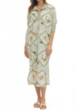 Scarf Print Three Quarter Sleeve Midi Dress In Green