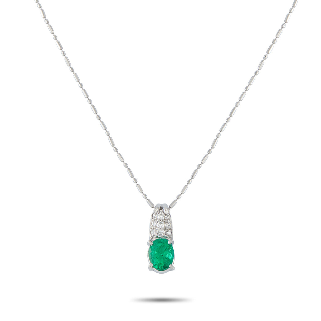 LB Exclusive Platinum 0.08ct Diamond and Emerald Pendant Necklace MF08-041426