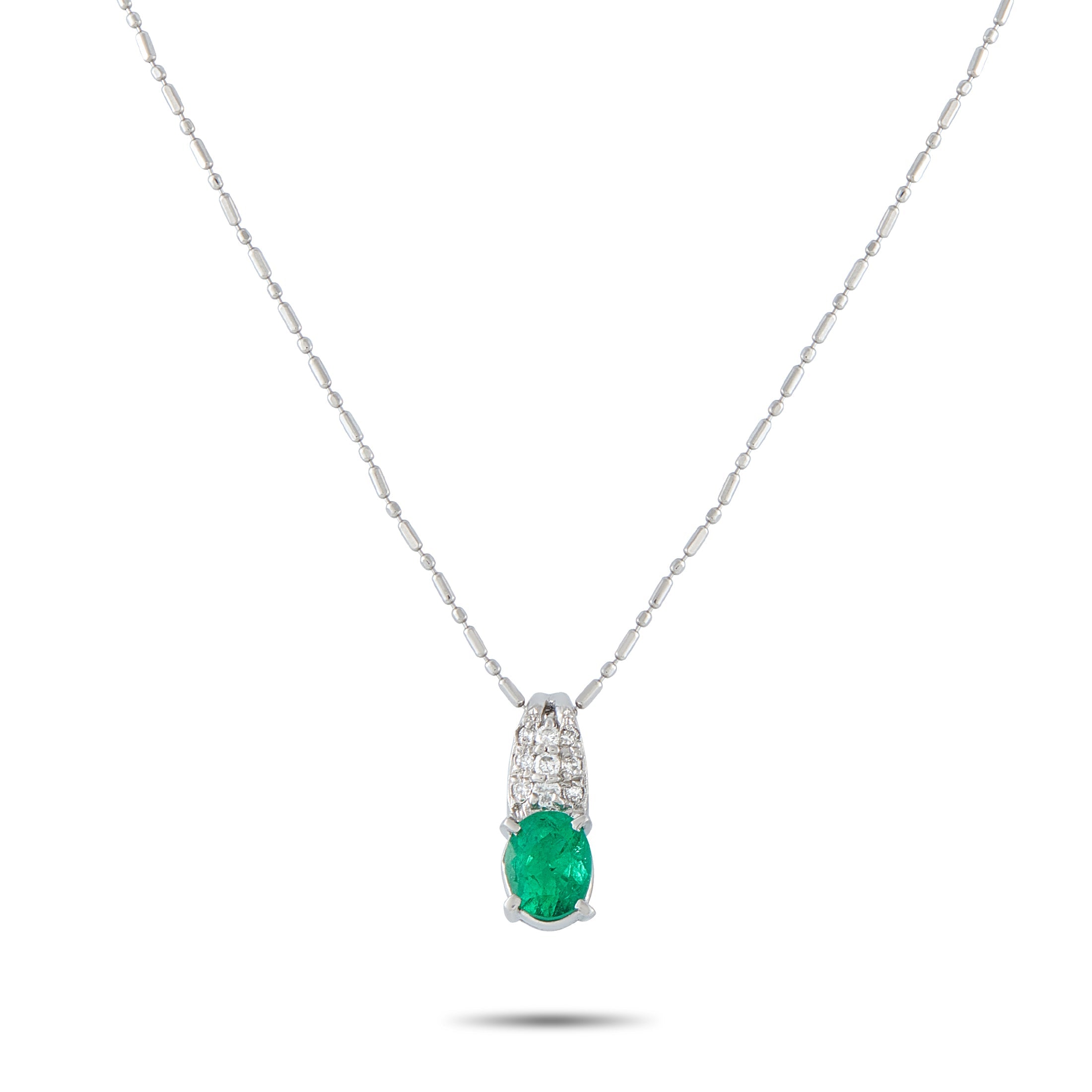 LB Exclusive Platinum 0.08ct Diamond and Emerald Pendant Necklace MF08-041426